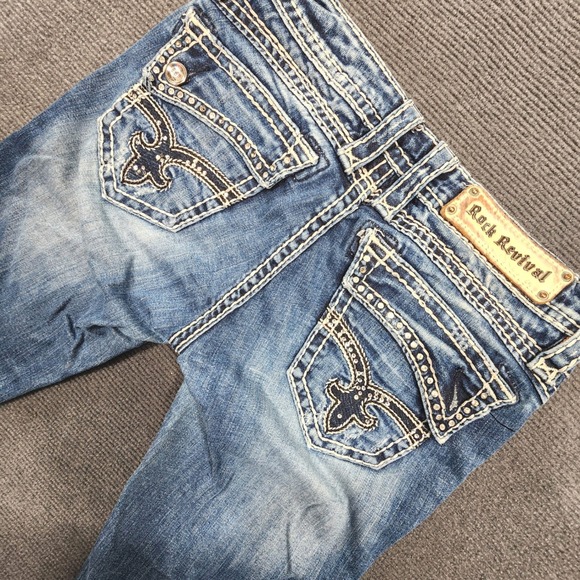 Rock Revival Denim - Rock Revival Johanna Skinny Jeans Women 27 Blue Embellished Thick Stitch Denim